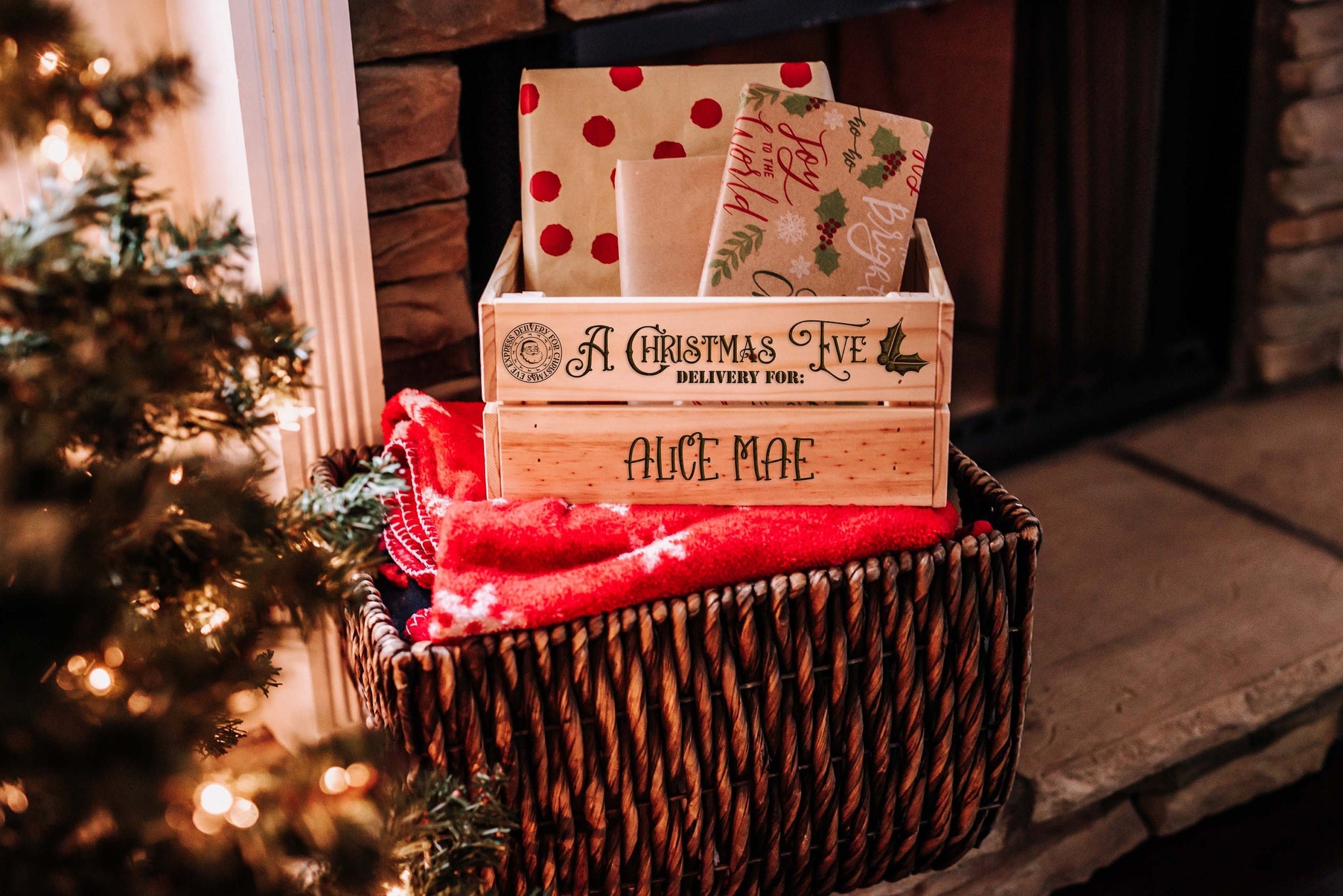 Christmas Eve Crate Personalized Santa Sack Alternative Gift For Kids, Custom Night Before Christmas Eve PJ Box With Engraved Name