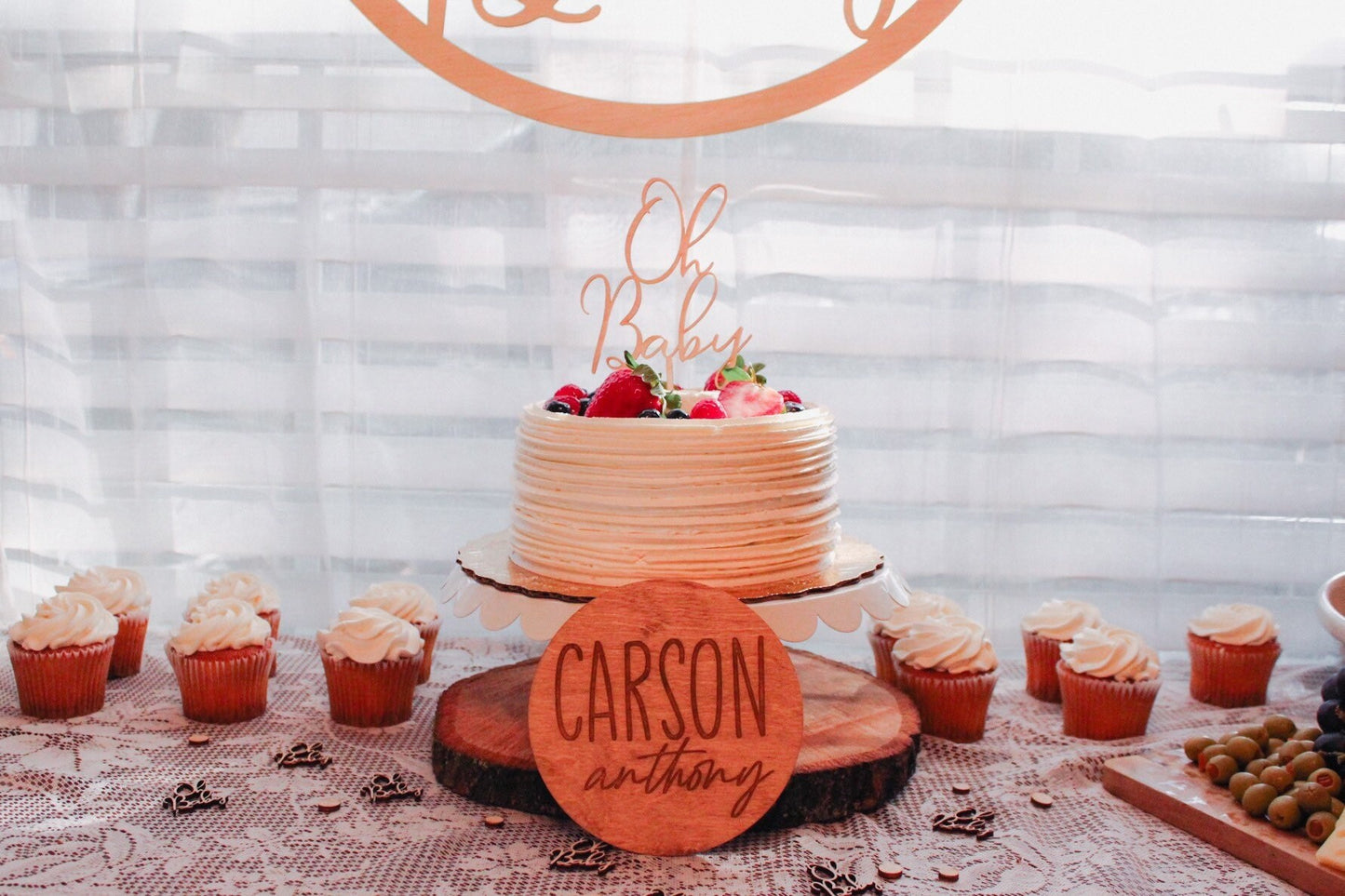 Oh Baby Wooden Laser Cut Rustic Cake Topper For Baby Shower, Oh Baby Wooden Cake Topper Baby Shower Decor