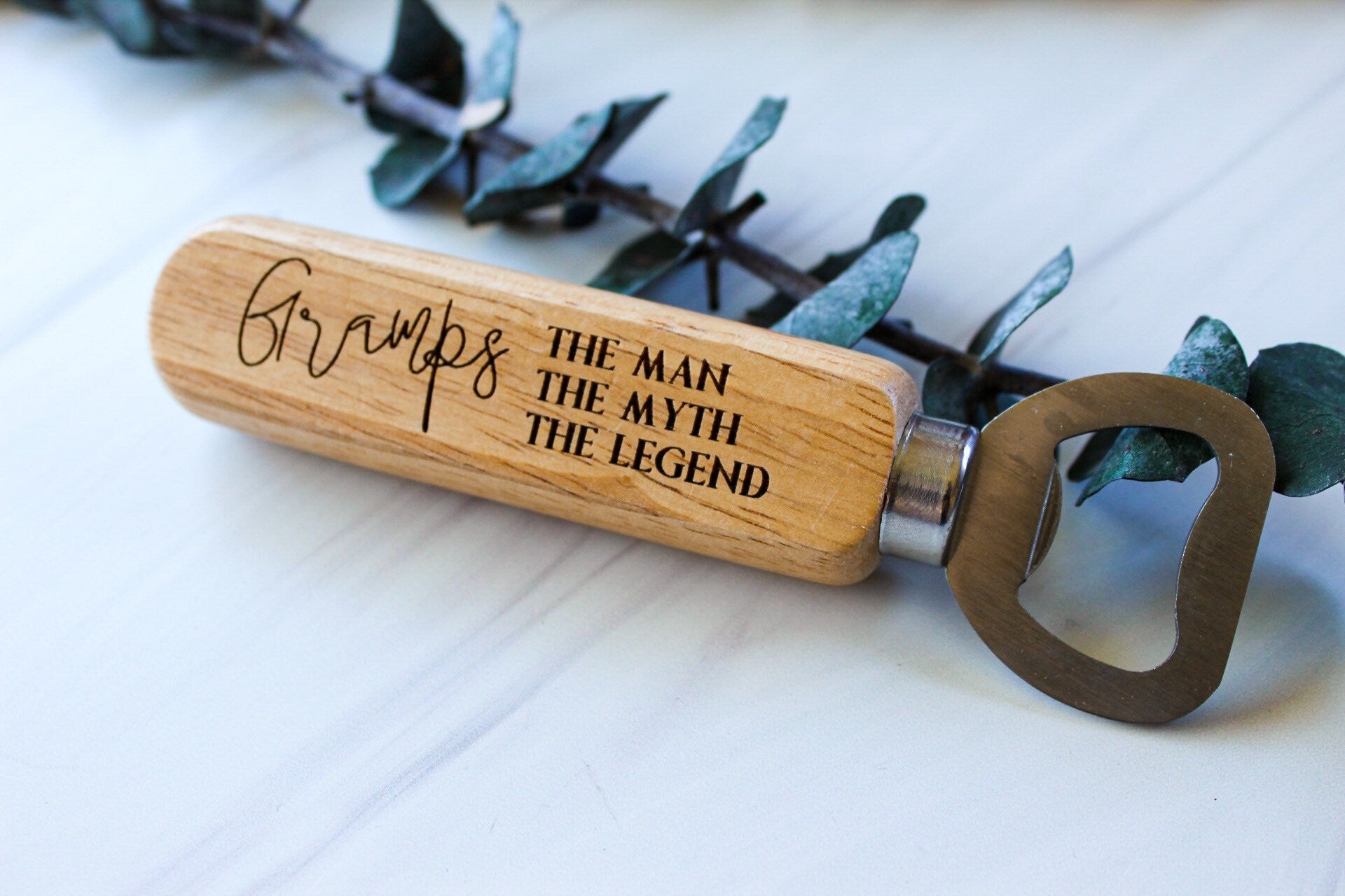 Gramps The Man The Myth The Legend Wooden Handle Father's Day Bottle Opener Gift For Him Wedding, Personalized Wedding Gramps Birthday Gift