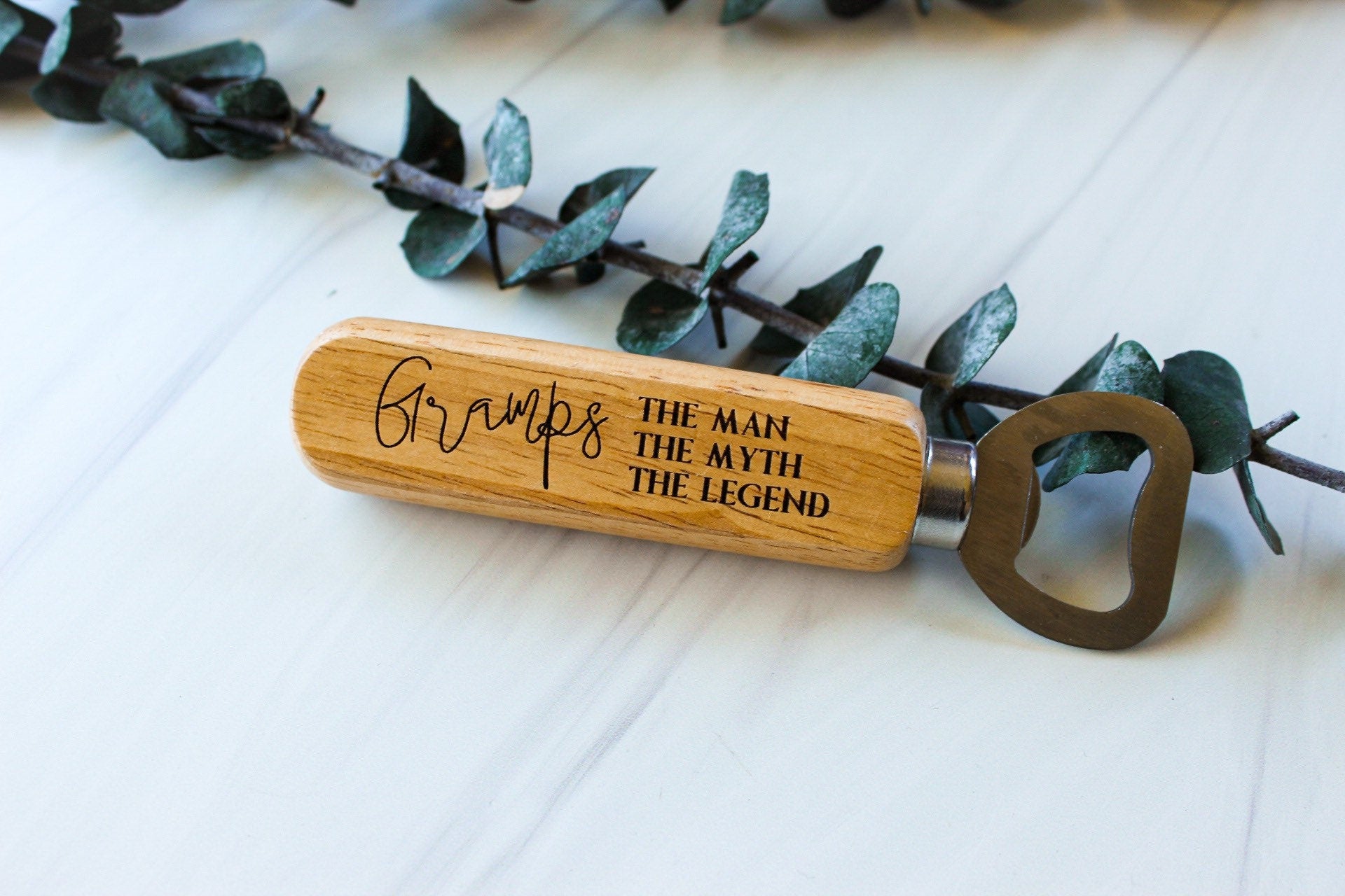 Gramps The Man The Myth The Legend Wooden Handle Father's Day Bottle Opener Gift For Him Wedding, Personalized Wedding Gramps Birthday Gift