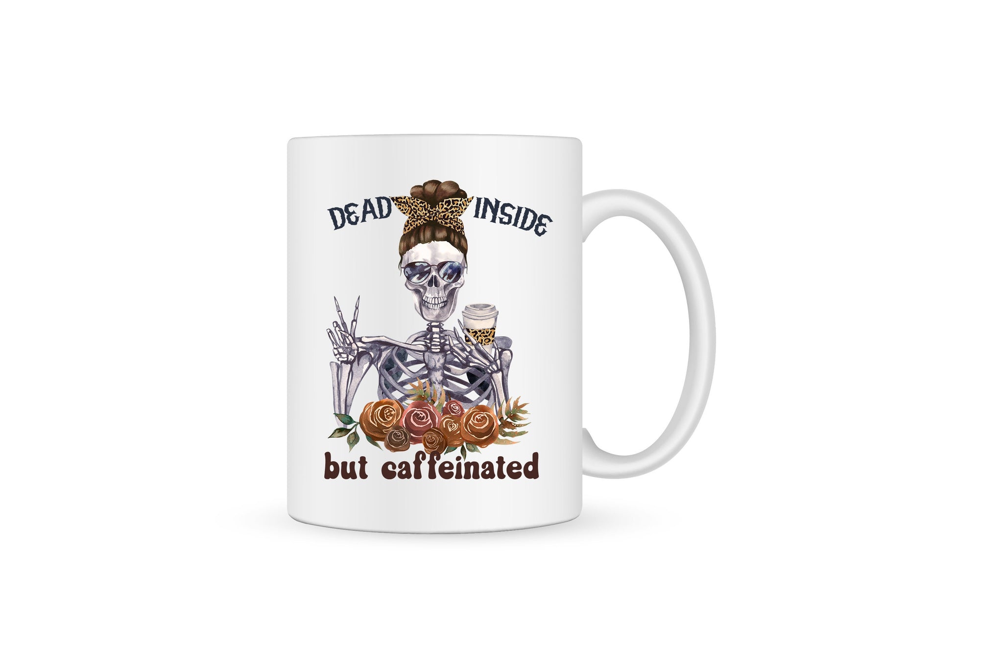 Dead Inside But Caffeinated Top Bun Skeleton Halloween Coffee Mug Gift For Her, Funny Retro Ceramic Mug Cute Gift For Mom