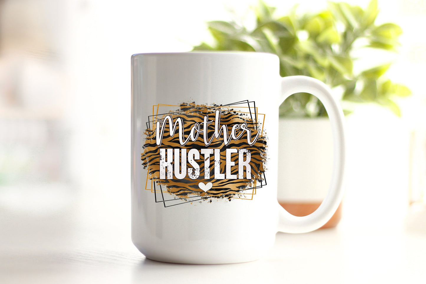 Leopard Print Mother Hustler Girl Boss Small Business Cat Print Coffee Mug Gift For Her, Mom Boss CEO Kitten Print Inspirational Mug Gift