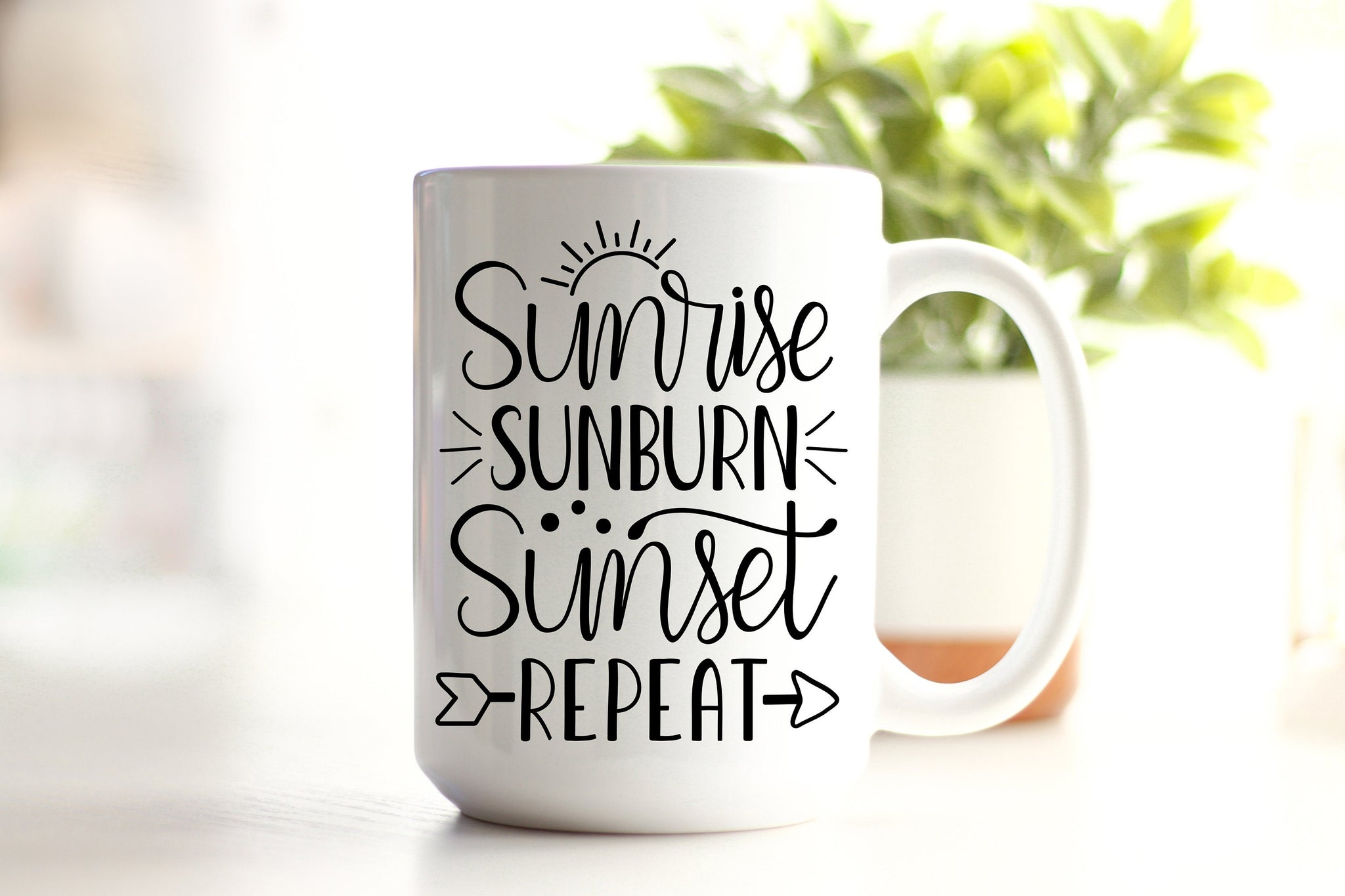 Sunrise Sunburn Sunset Repeat Funny Beach Themed Coffee Mug Gift For Beachy Friend, Funny Beach Coffee Mug Gift For Her Mom