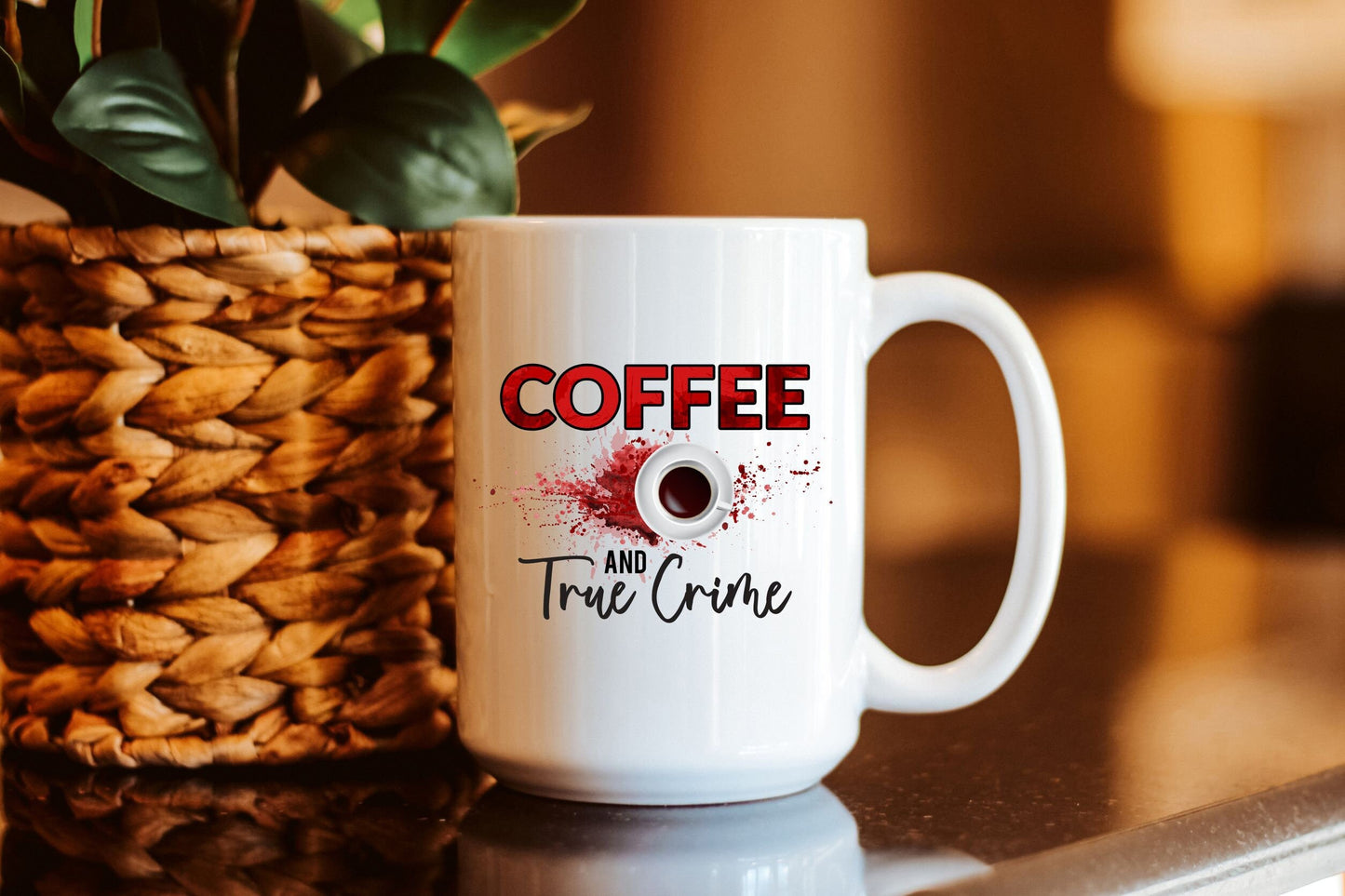 Coffee And True Crime TV Watching Mug Gift For Her, Murder Mystery Blood Splatter Horror Show Coffee Mug Gift For Mom