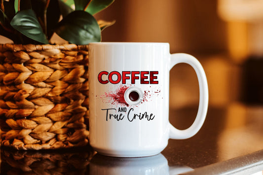 Coffee And True Crime TV Watching Mug Gift For Her, Murder Mystery Blood Splatter Horror Show Coffee Mug Gift For Mom