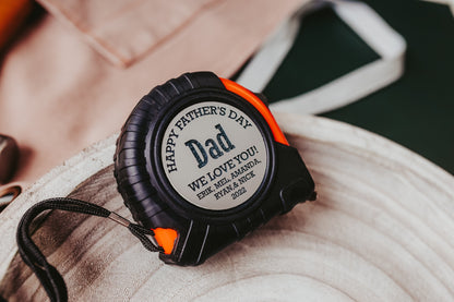 Personalized Silver Happy Fathers Day Dad Tape Measure Gift for Dad Stepdad Grandfather, Custom Silver And Black Plated Tape Measure