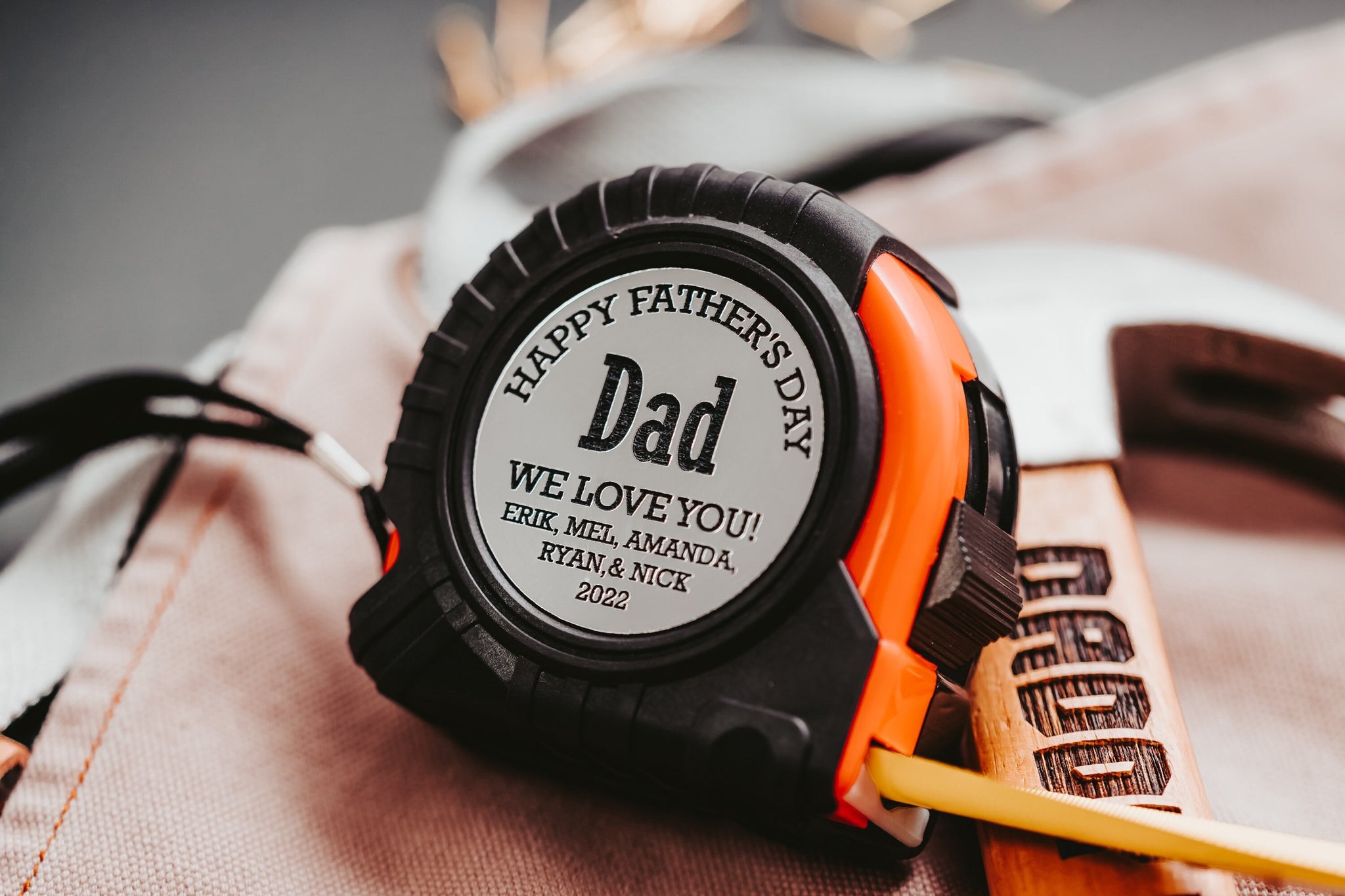 Personalized Silver Happy Fathers Day Dad Tape Measure Gift for Dad Stepdad Grandfather, Custom Silver And Black Plated Tape Measure