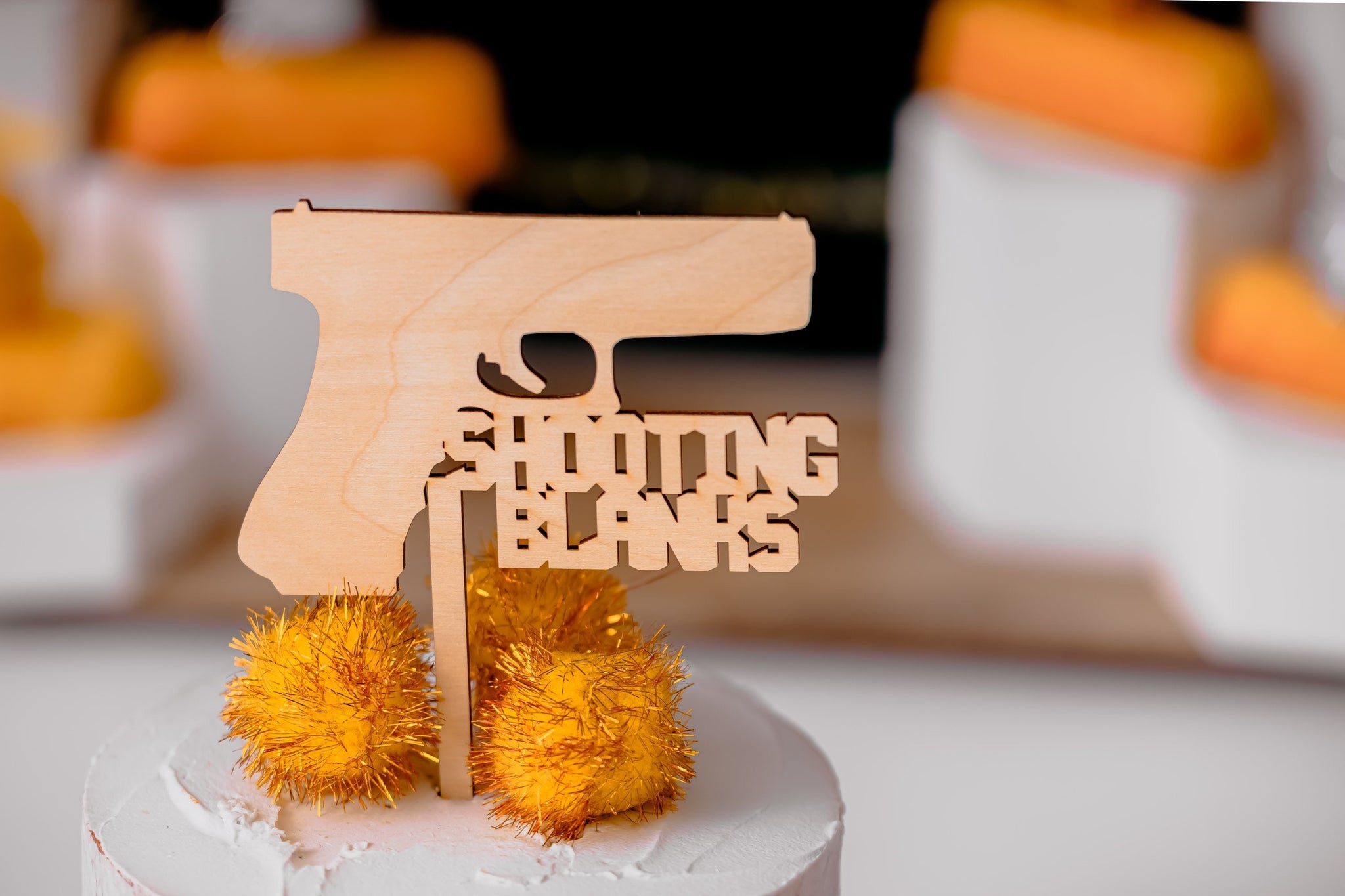 Shooting Blanks Funny Vasectomy Wooden Cake Topper Handgun Gag Gift For Him Party Decorations