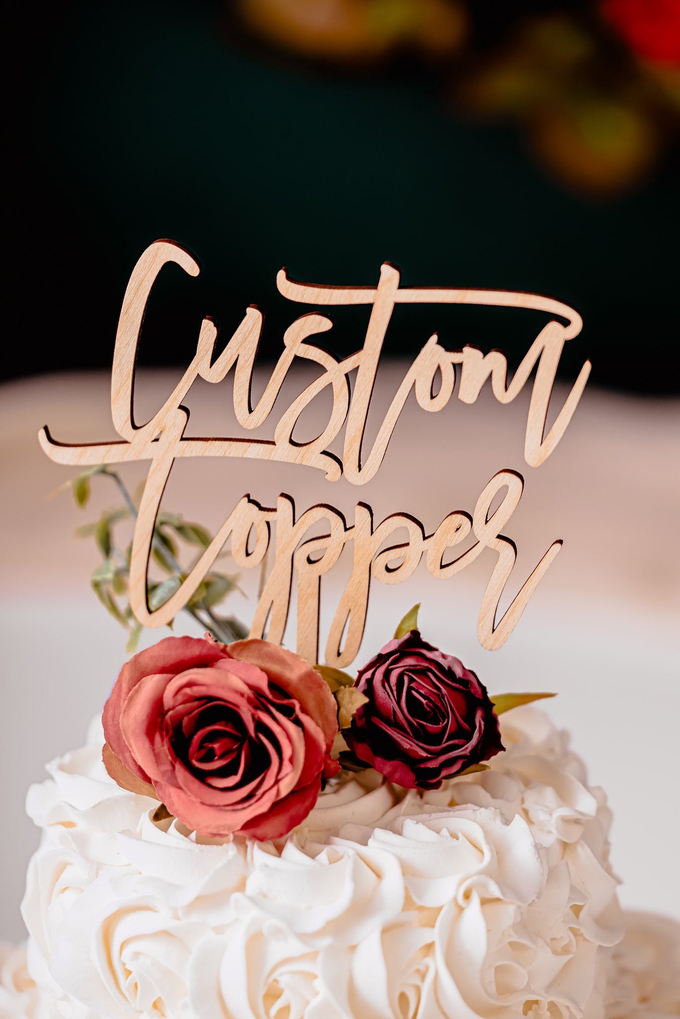 Custom Wooden Wedding Cake Topper Rustic Gold Silver Rose Gold Black Anniversary Name Cake Topper