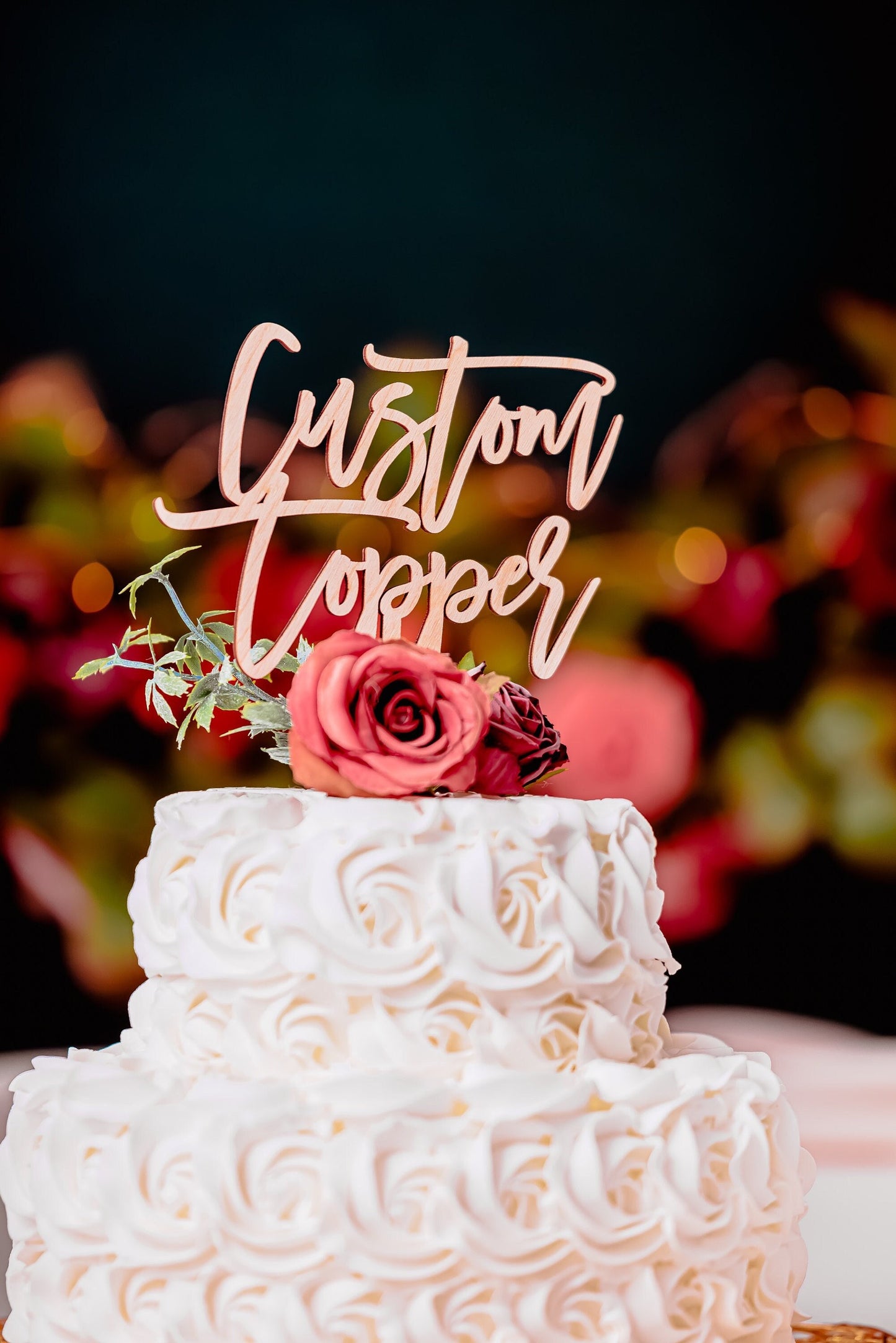 Custom Wooden Wedding Cake Topper Rustic Gold Silver Rose Gold Black Anniversary Name Cake Topper