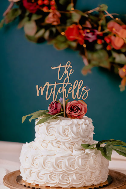 Custom Last Name Wooden Wedding Cake Topper Rustic Gold Silver Rose Gold Black Anniversary Name Cake Topper