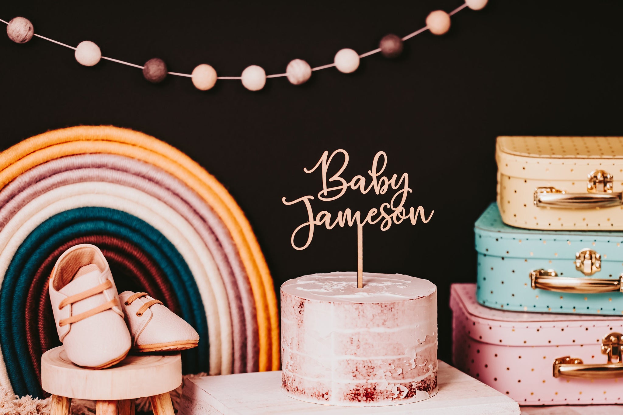 Custom First Name Baby Shower Wooden Cake Topper Unfinished Gold Silver Black Rose Gold Rainbow Baby Baby Shower Decor Baby Boy Baby Girl