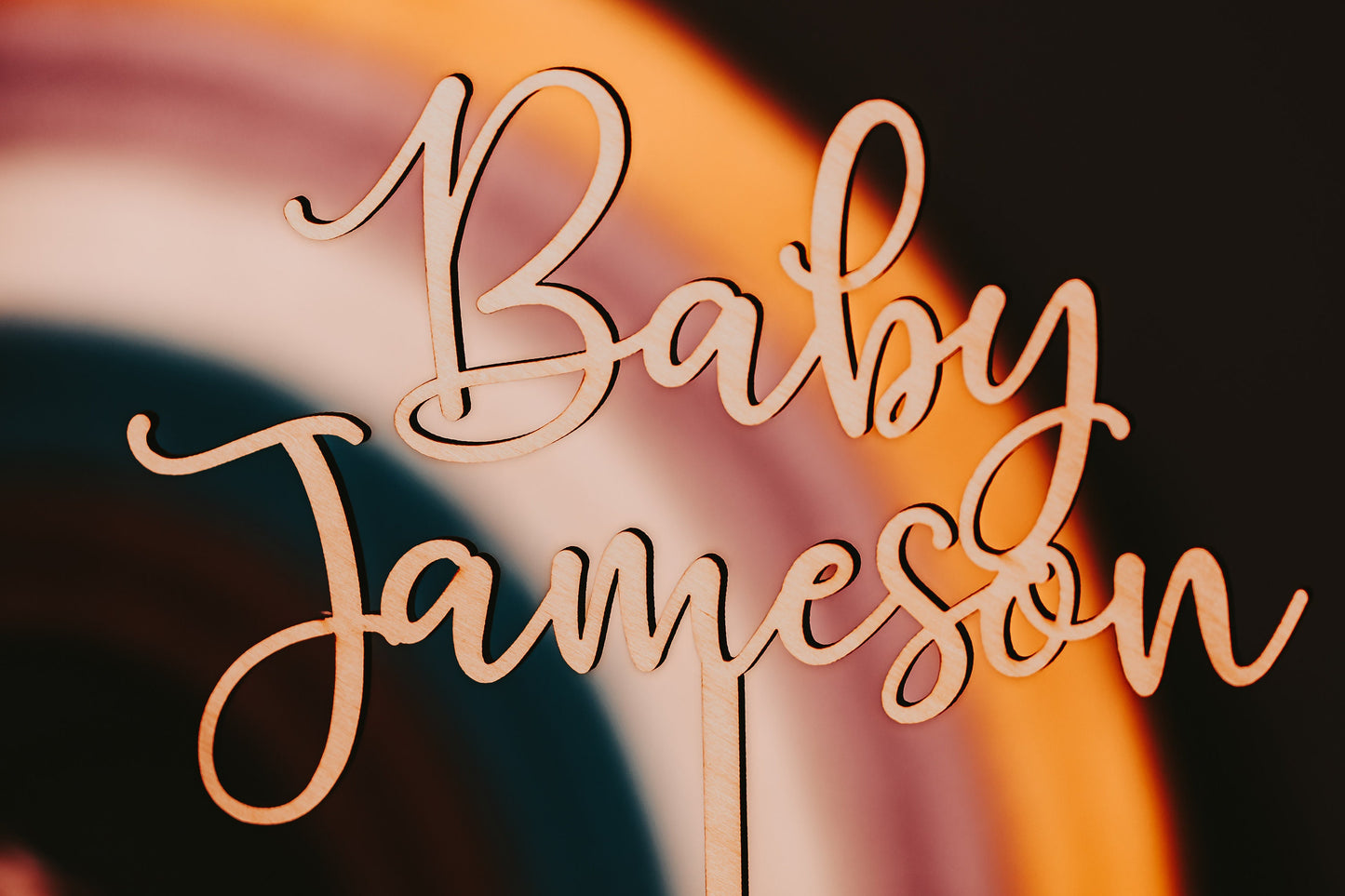 Custom First Name Baby Shower Wooden Cake Topper Unfinished Gold Silver Black Rose Gold Rainbow Baby Baby Shower Decor Baby Boy Baby Girl