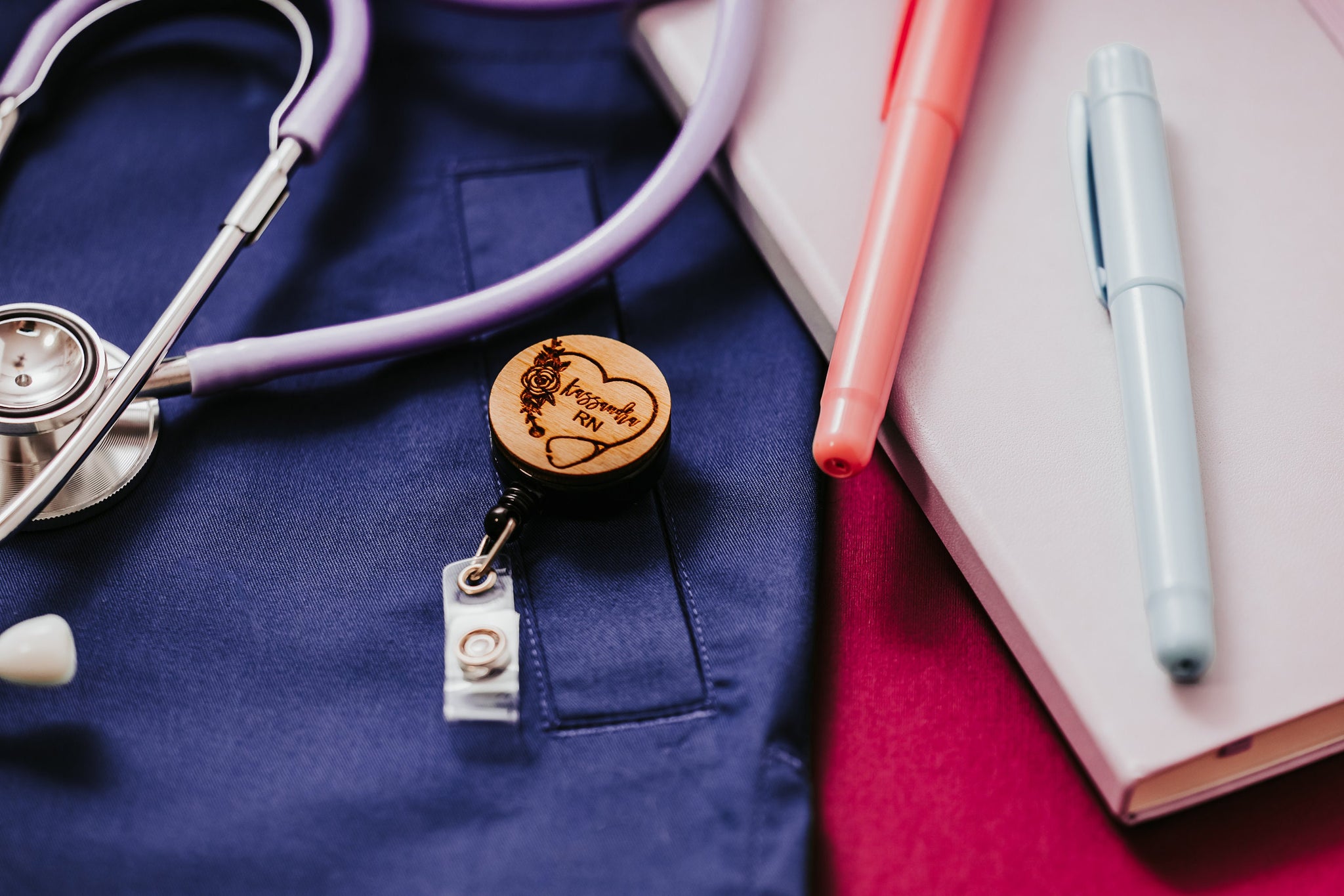 Registered Nurse RN Name Custom Floral Heart Stethoscope ID Badge Grad –  Lady Laser Co