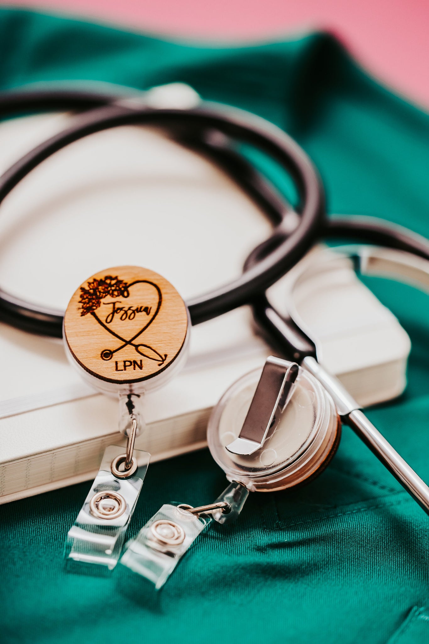 Licensed Practical Nurse LPN Name Custom Floral Heart Stethoscope ID Badge Graduation Gift Retractable Badge Reel Gift For Her